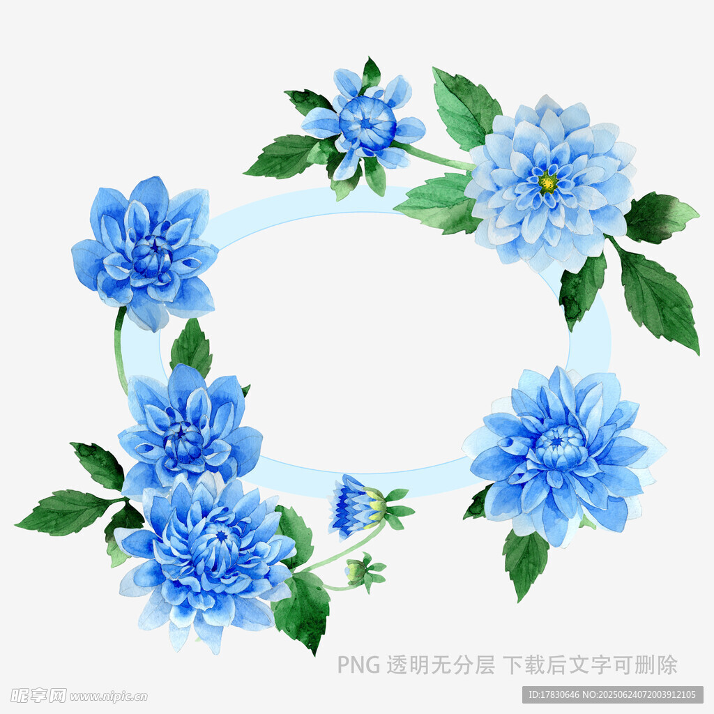 藍色花卉花環圖案設計