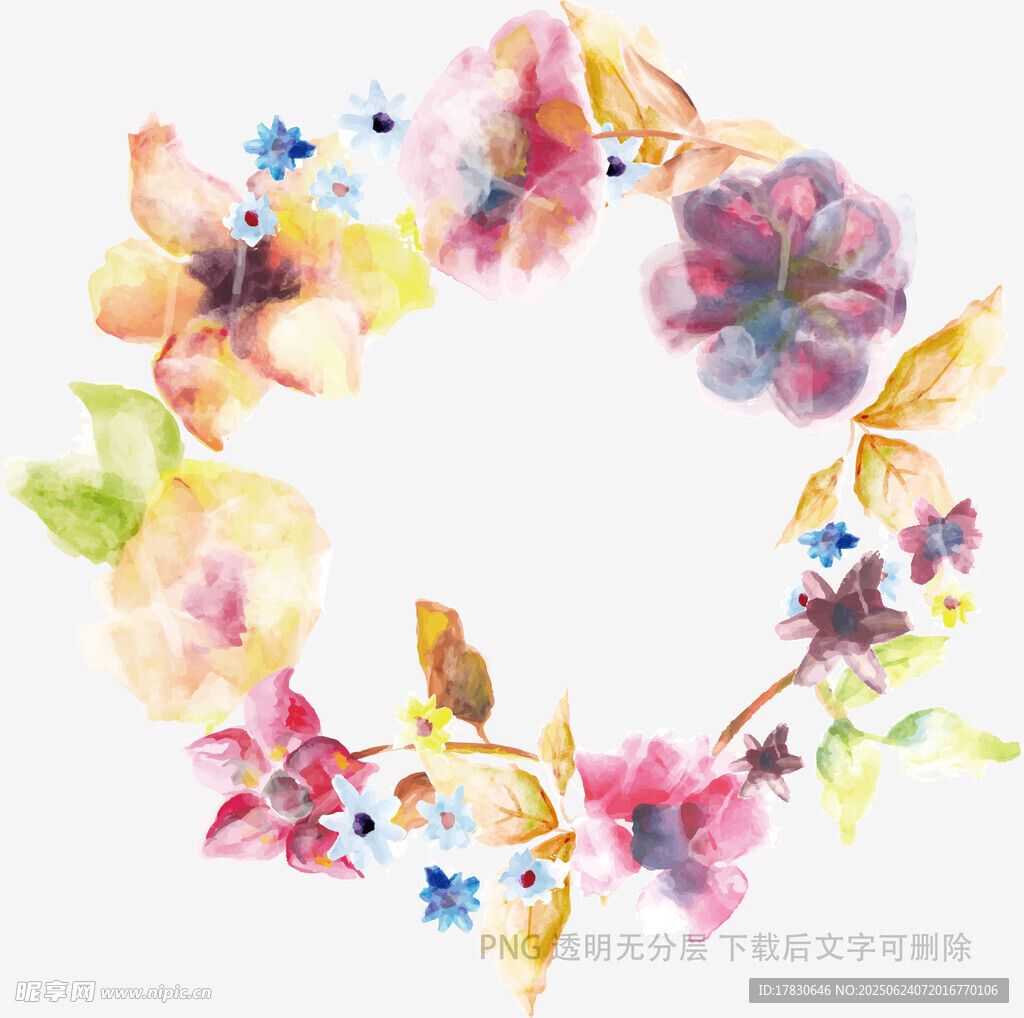 水彩花卉花環圖案設計