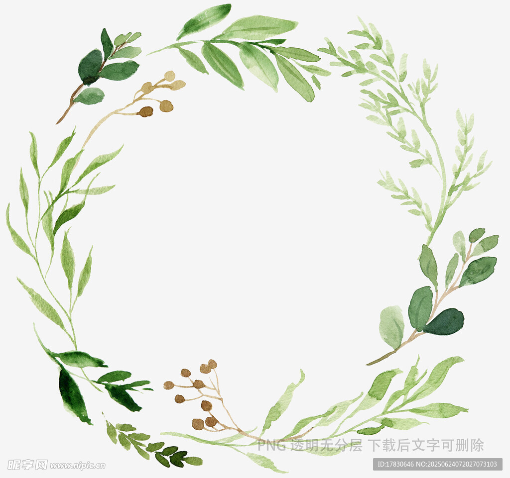 手繪清新綠色植物花環(huán)