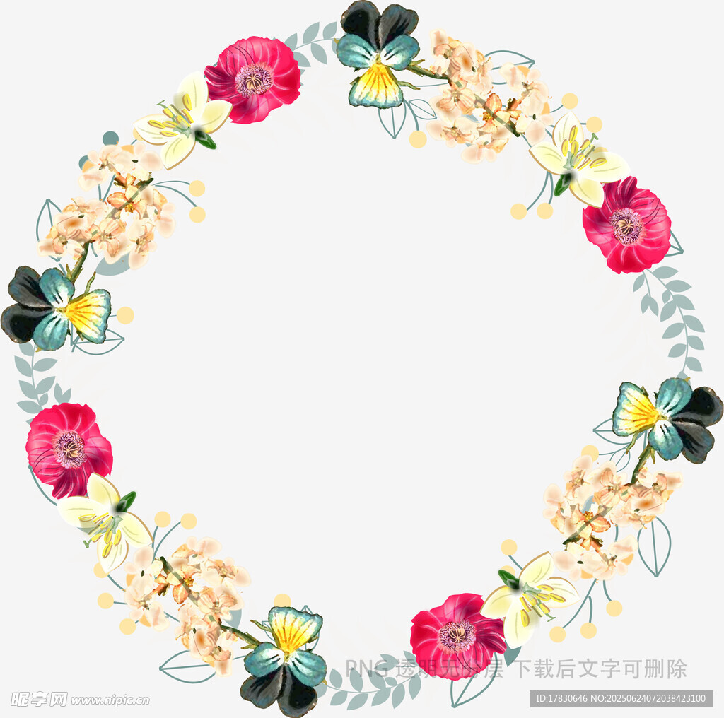 花卉蝴蝶組成的圓形花環(huán)