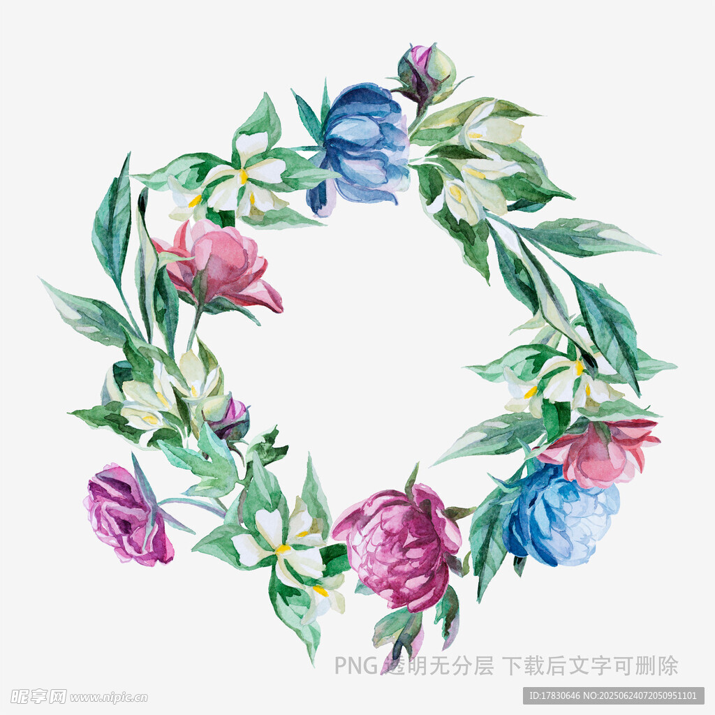 水彩花卉花環圖案設計