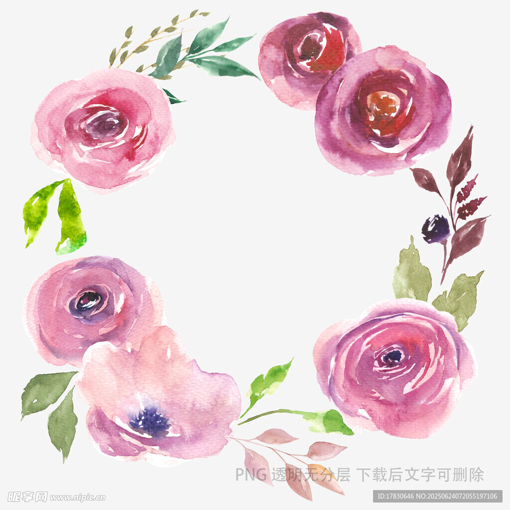 手繪粉色花卉花環(huán)圖案