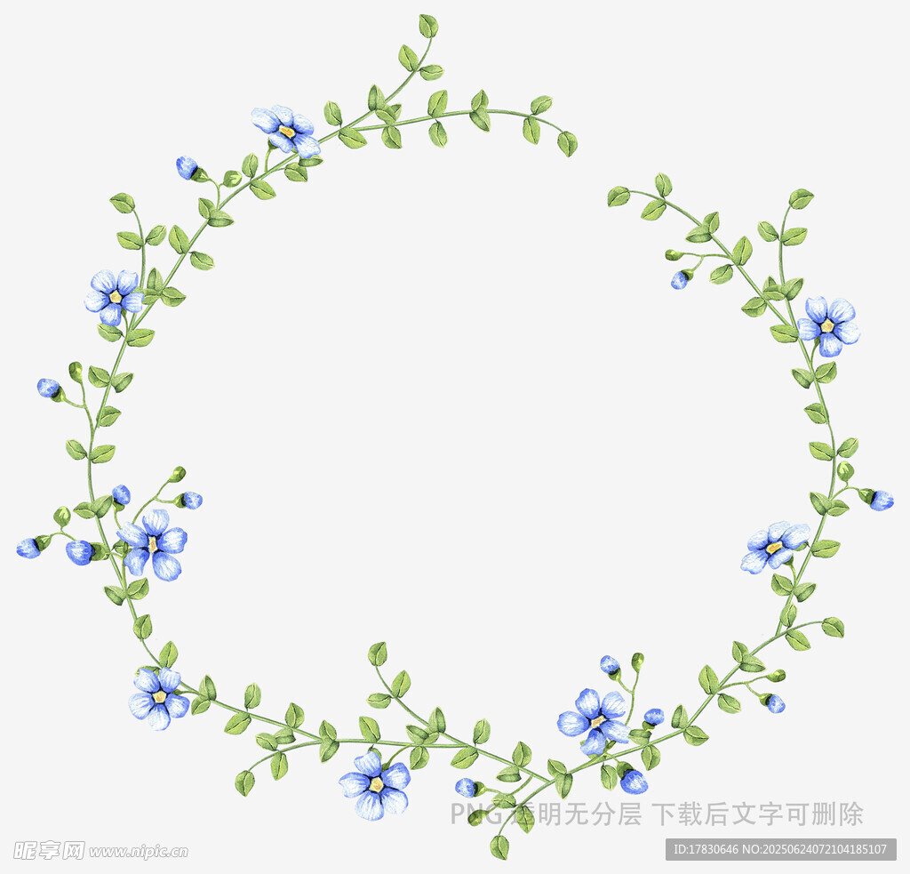 藍花綠葉圓形花環(huán)圖案