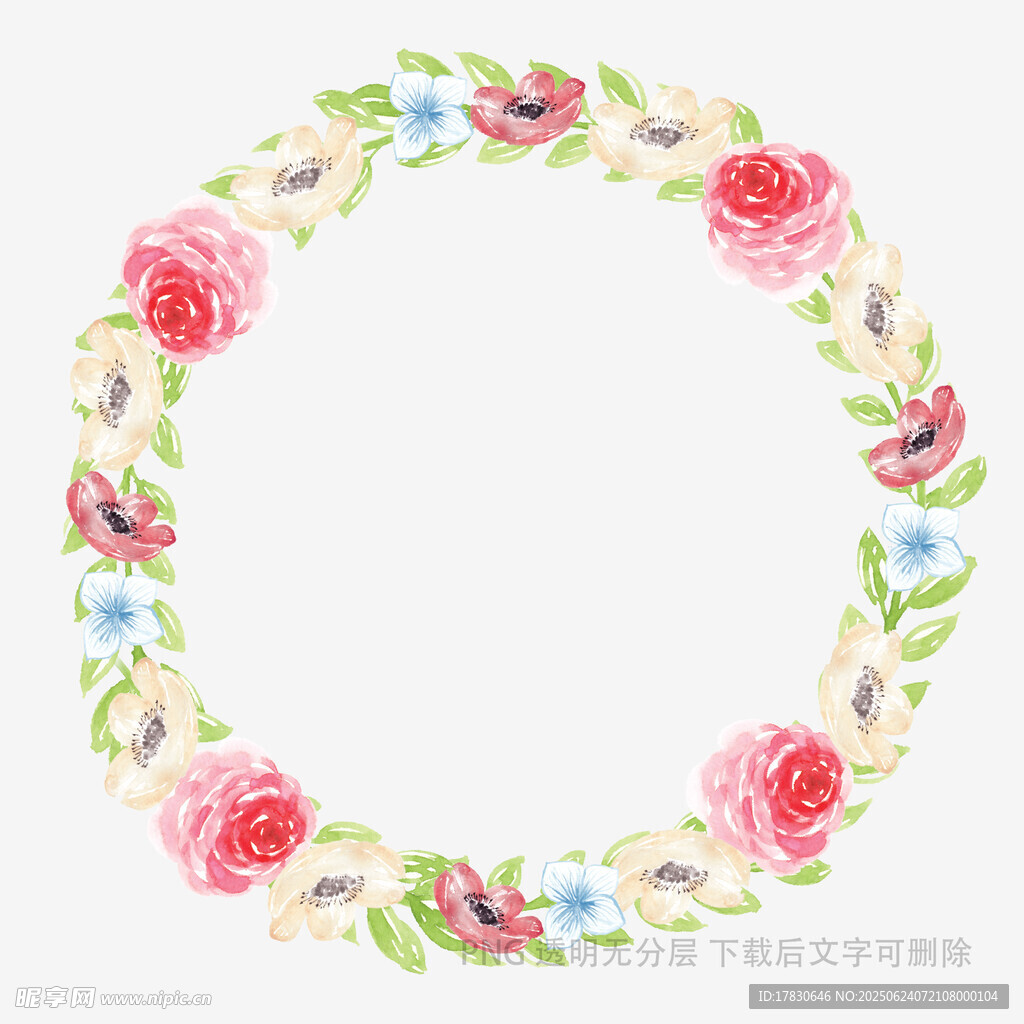 水彩花卉圓形花環圖案