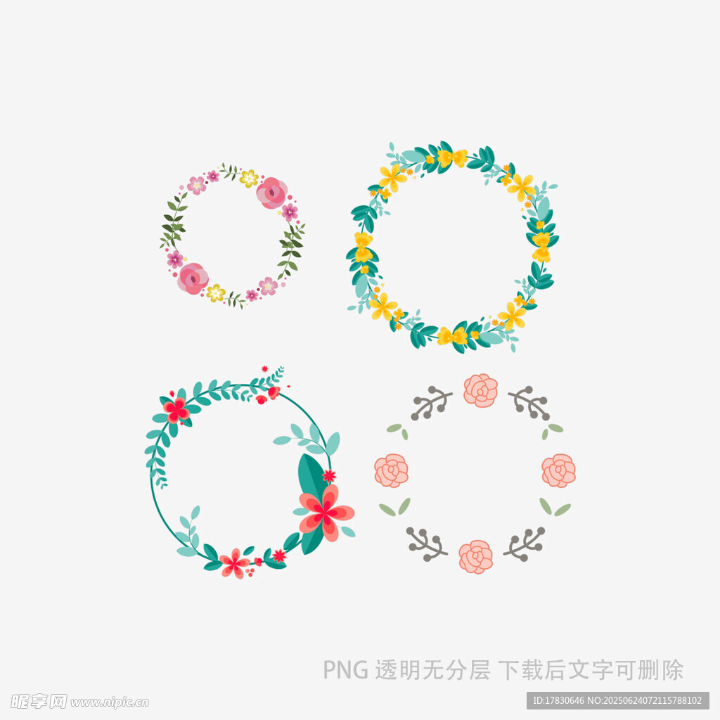多彩花卉花環矢量圖案