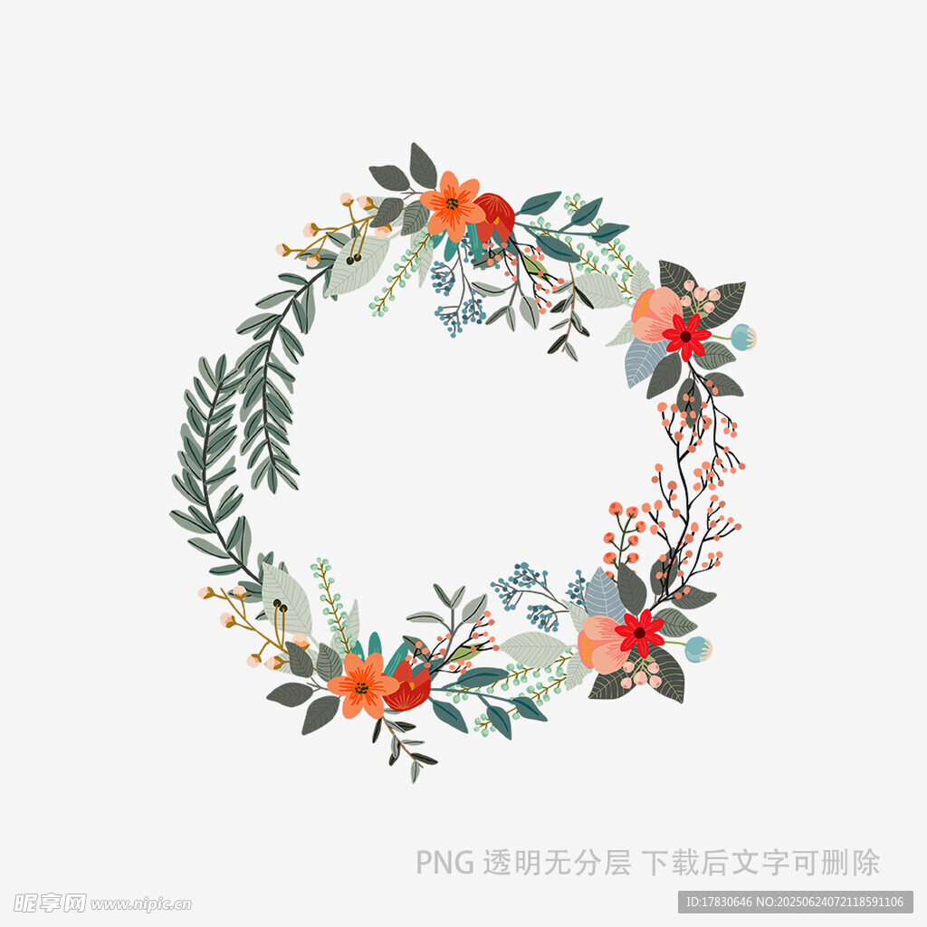 手繪花卉花環裝飾圖案