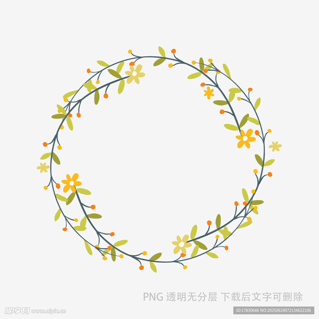 黃色小花藤蔓圓形花環
