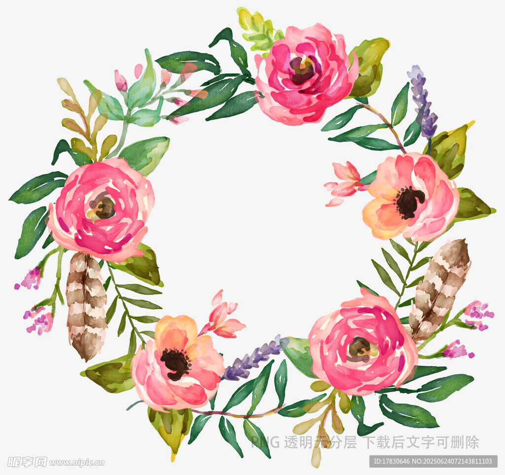 花卉花環(huán)水彩插畫圖案