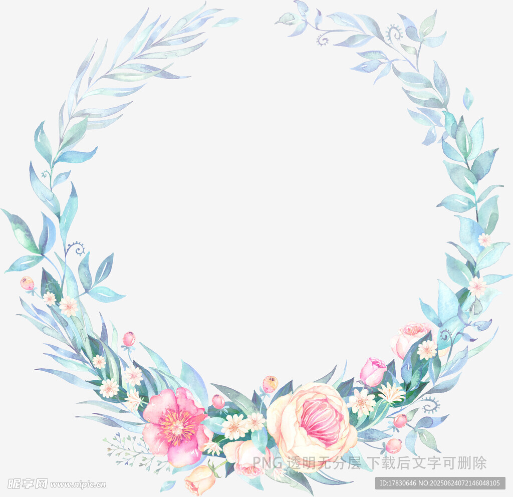 手繪水彩花卉花環(huán)圖案