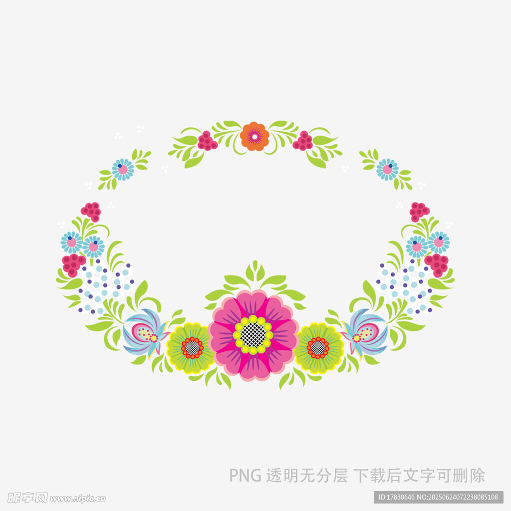 多彩花卉環形裝飾圖案