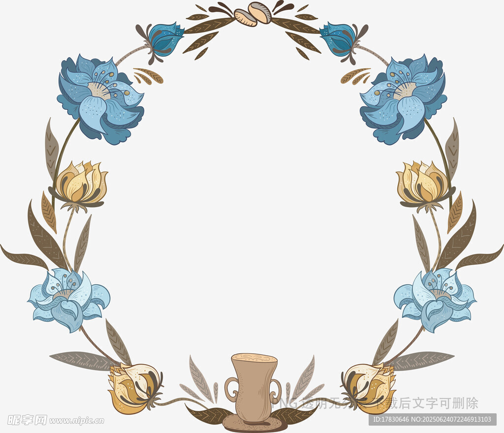 藍(lán)色花卉花環(huán)裝飾圖案