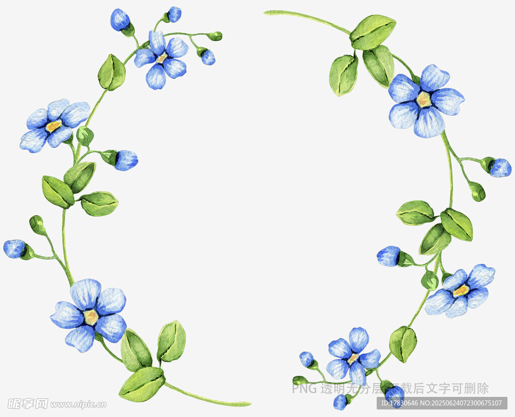 藍色小花花環裝飾圖案
