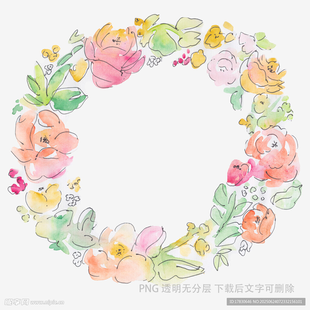 手繪多彩花卉花環圖案