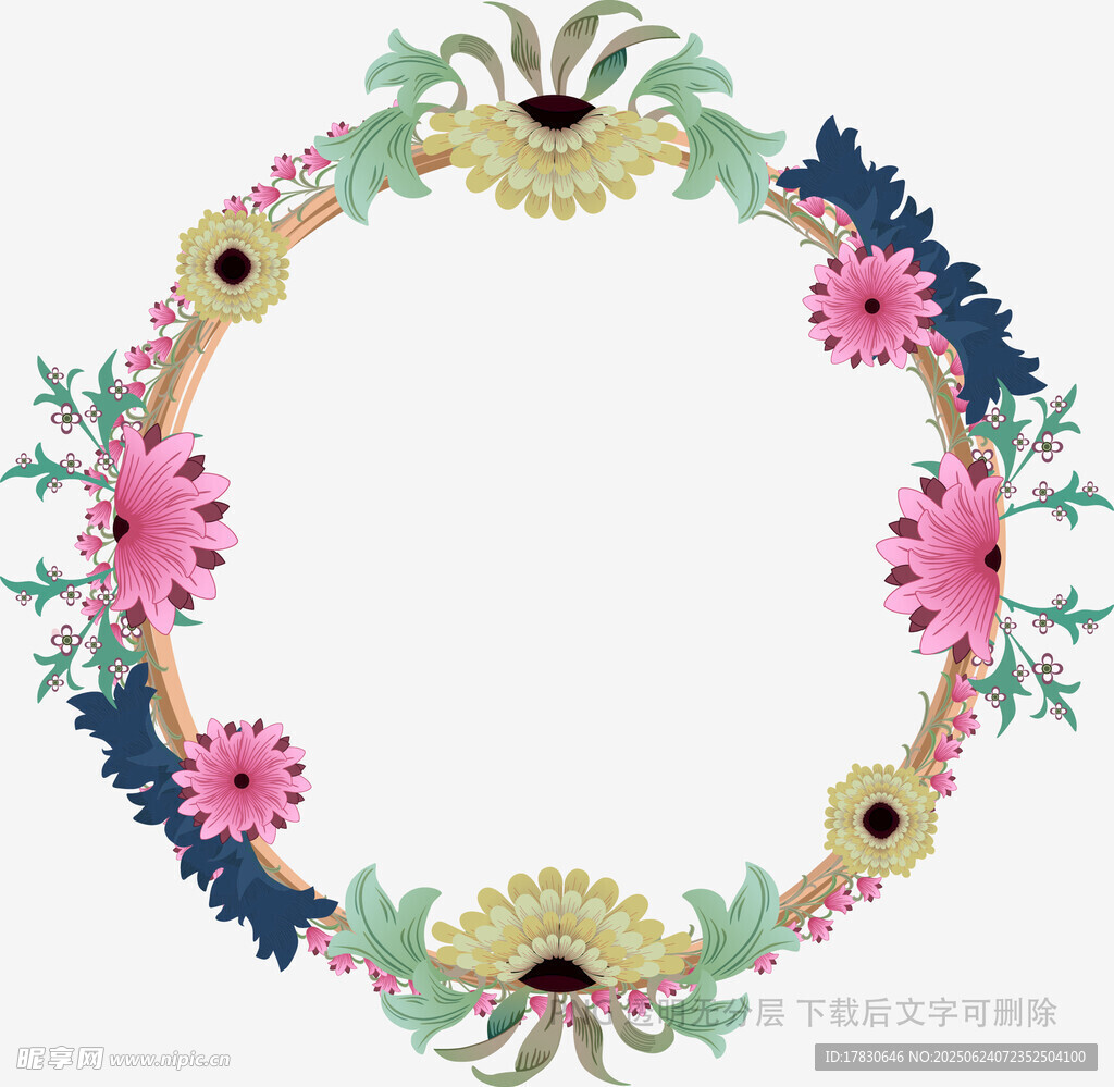 花卉裝飾圓形邊框圖案
