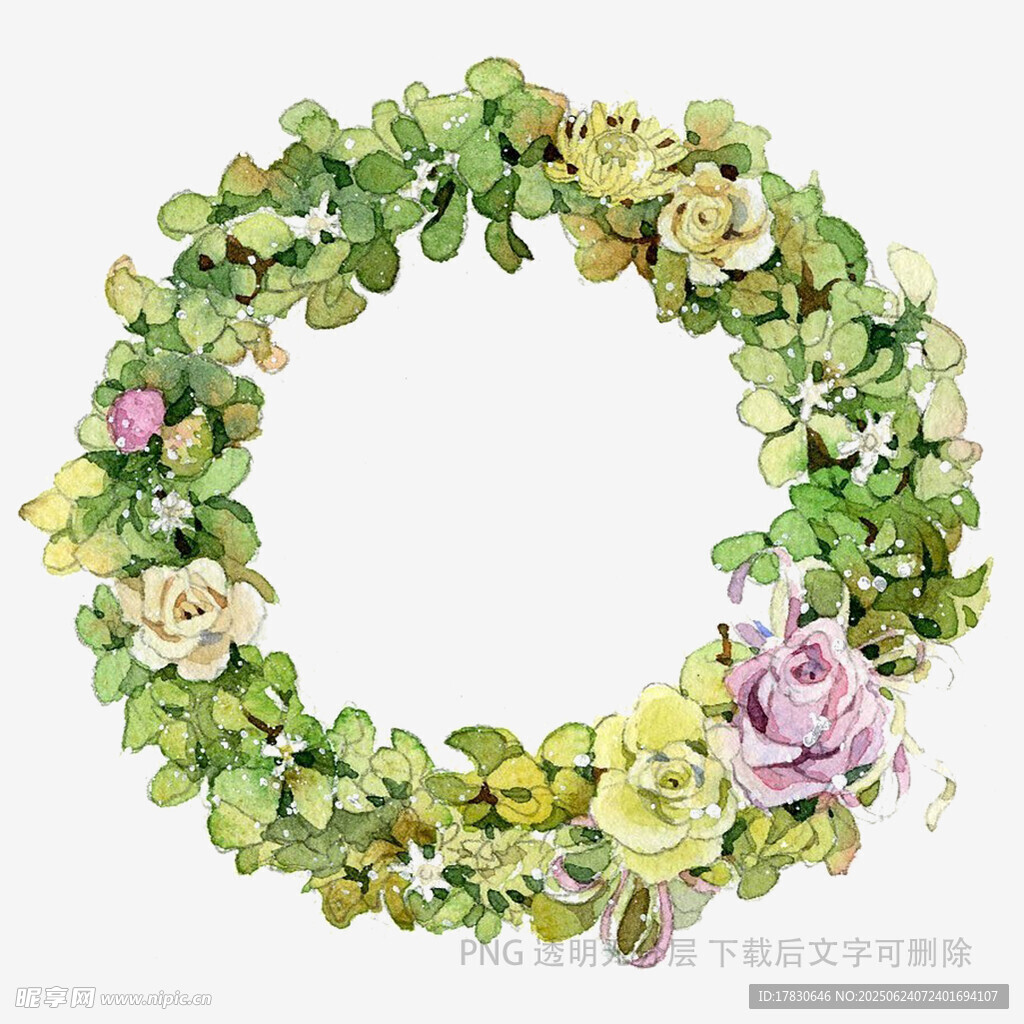 綠葉粉花裝飾花環