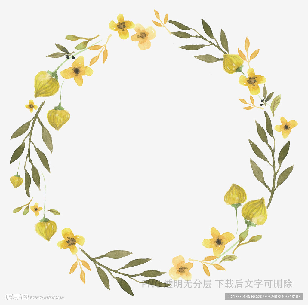黃色花卉綠葉環形裝飾