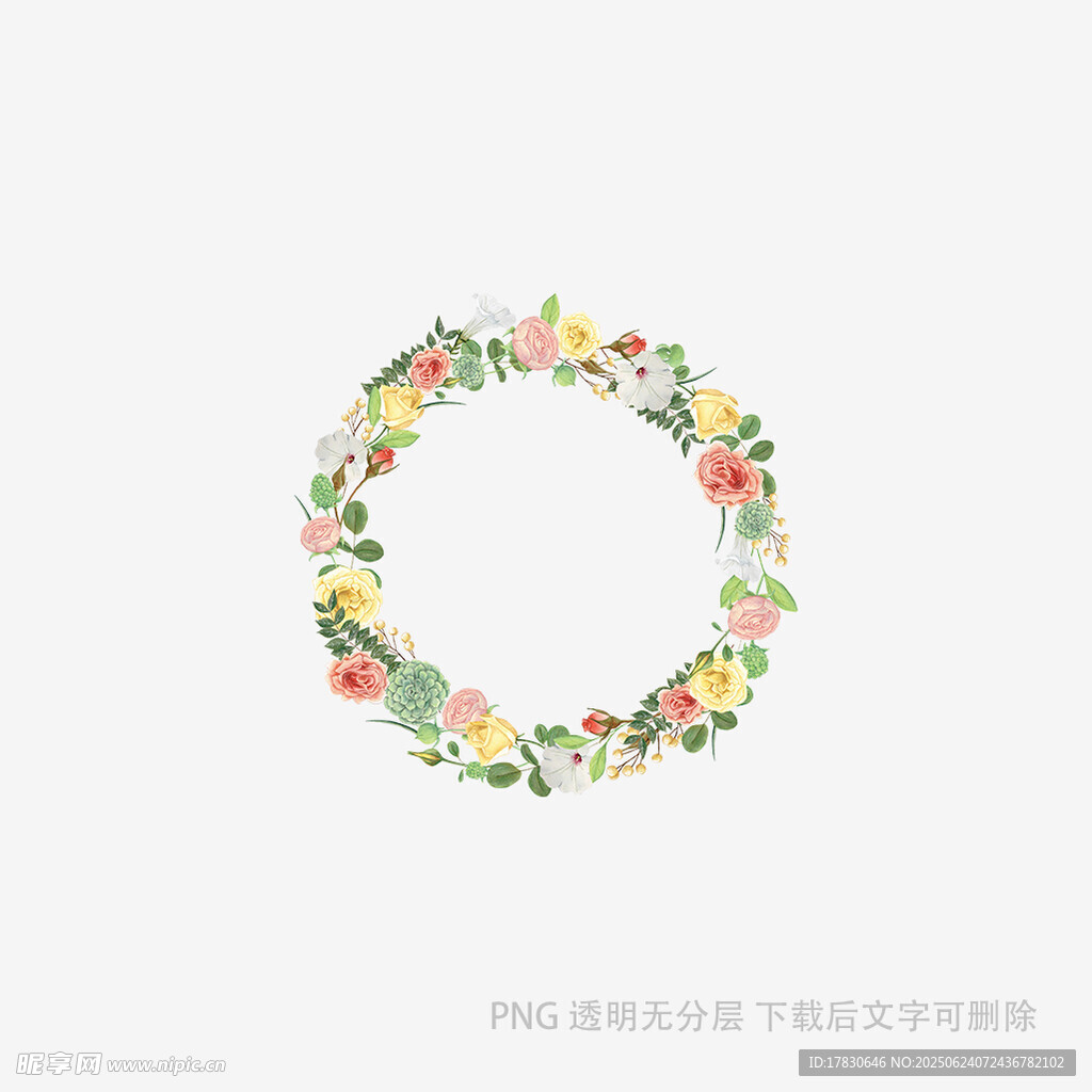 彩色花卉花環圖案設計