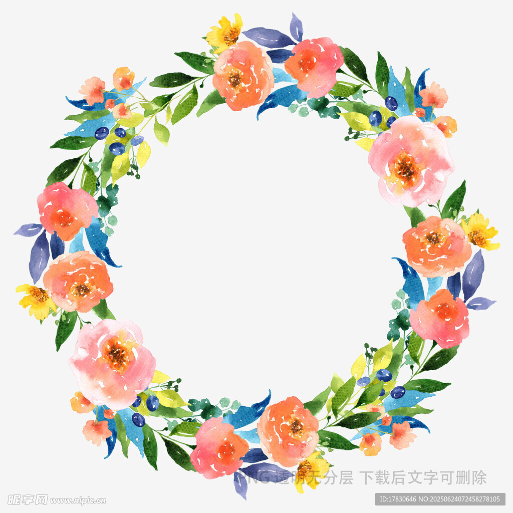 手繪多彩花卉花環(huán)圖案