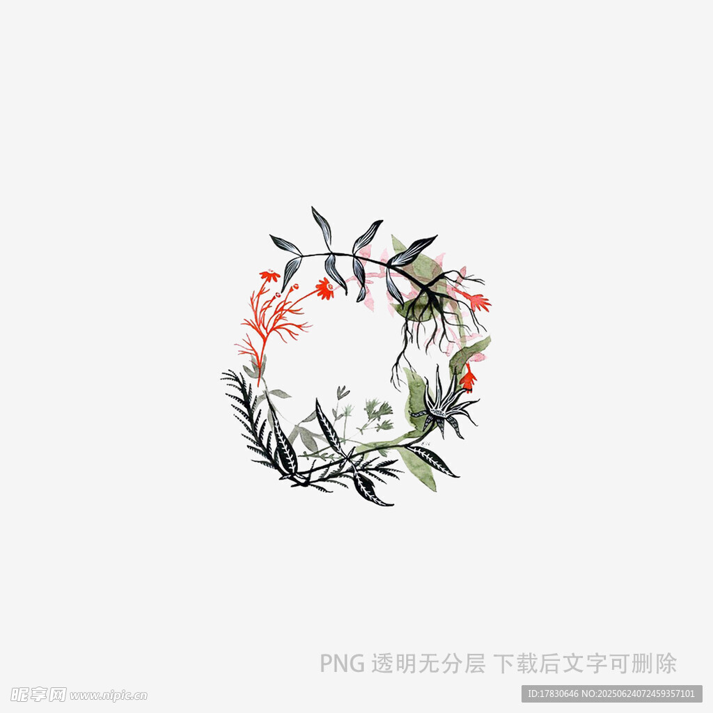 中式花鳥圓形裝飾圖案