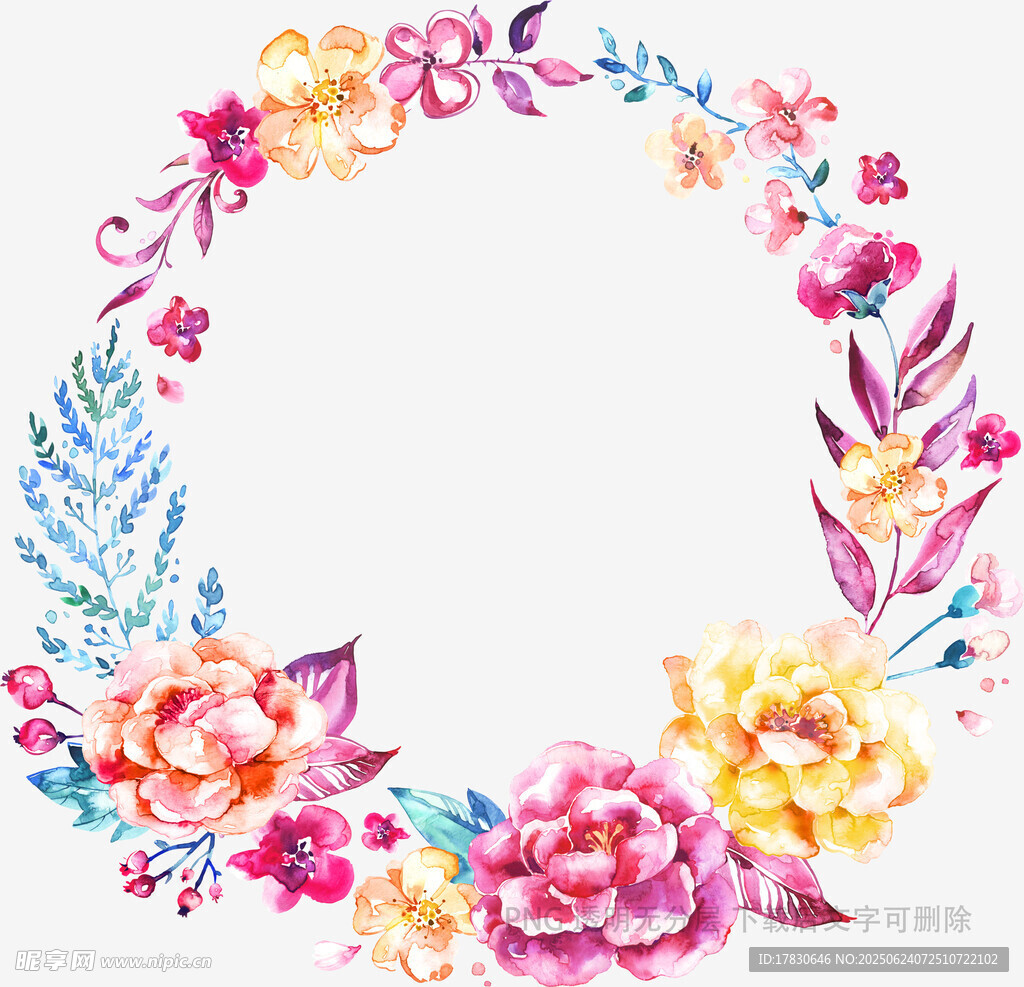 水彩花卉花環(huán)裝飾圖案
