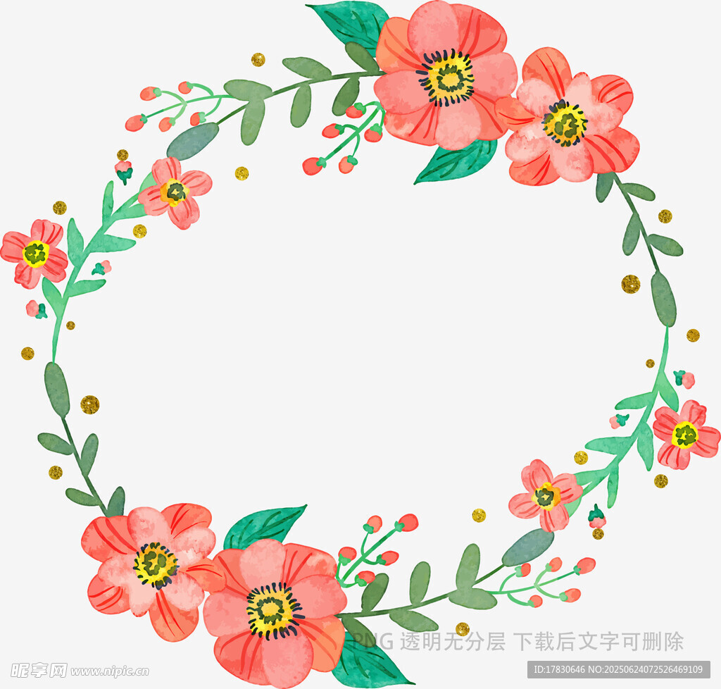 手繪花卉花環裝飾圖案