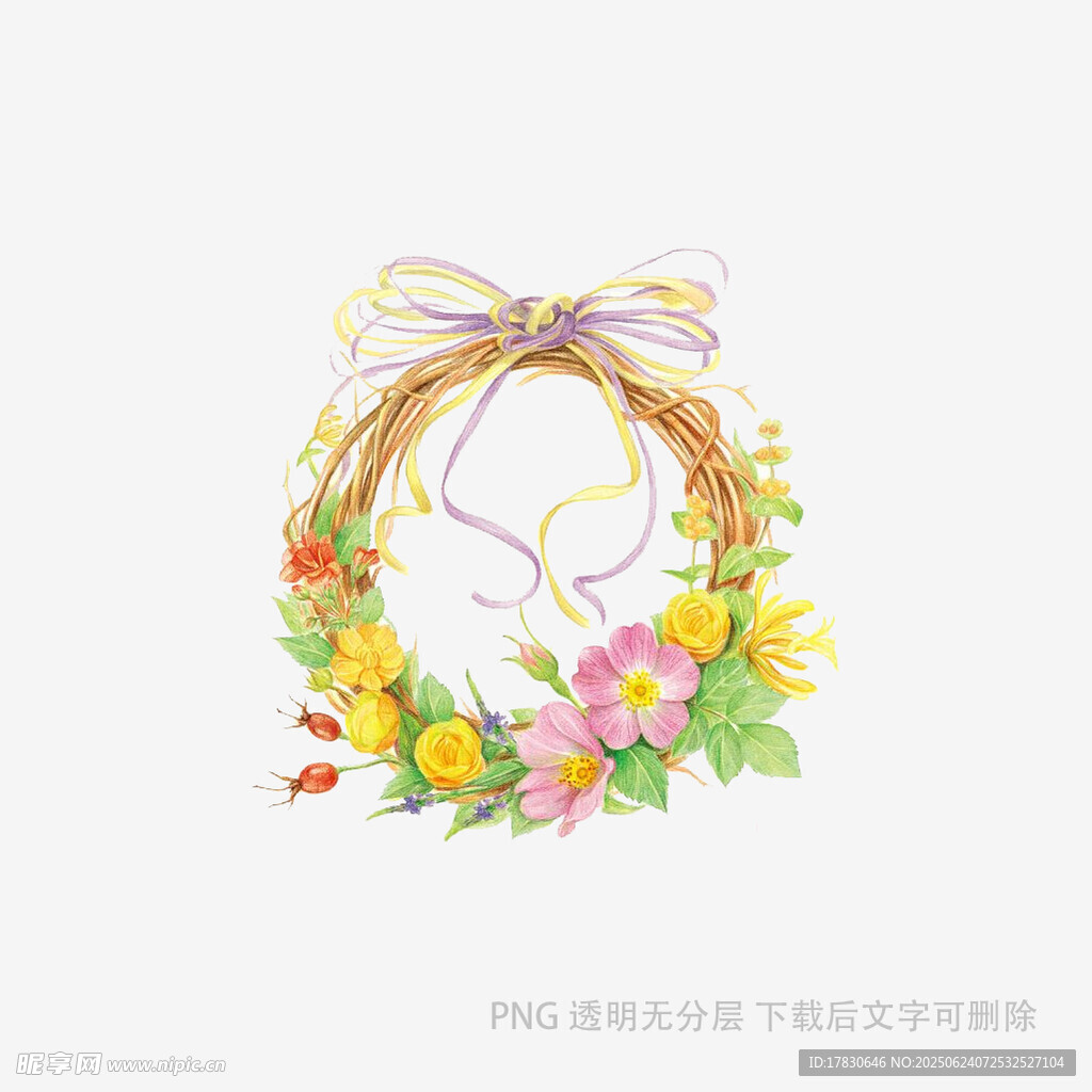 花卉編織的可愛兔子花環