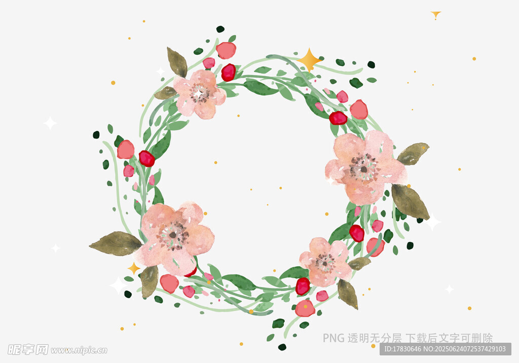 手繪花卉花環(huán)裝飾圖案