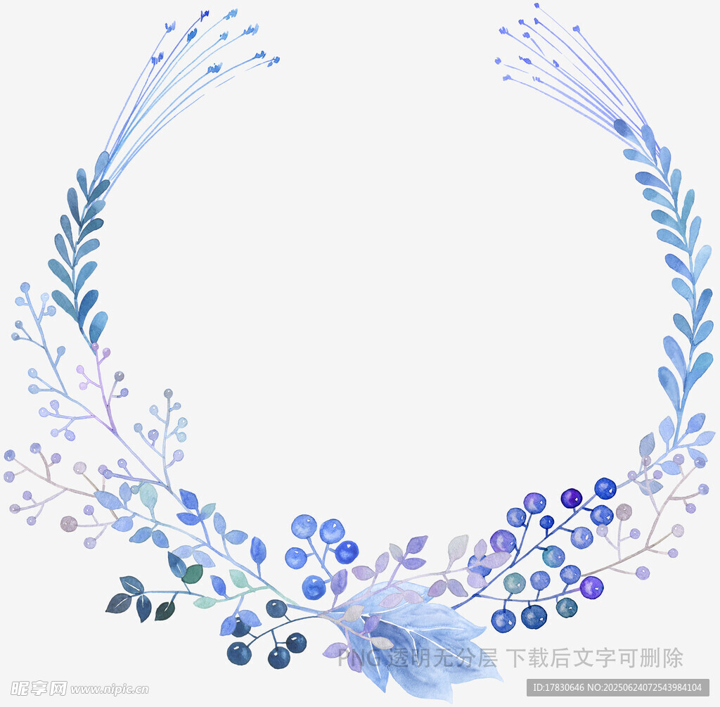 藍色花卉花環裝飾圖案