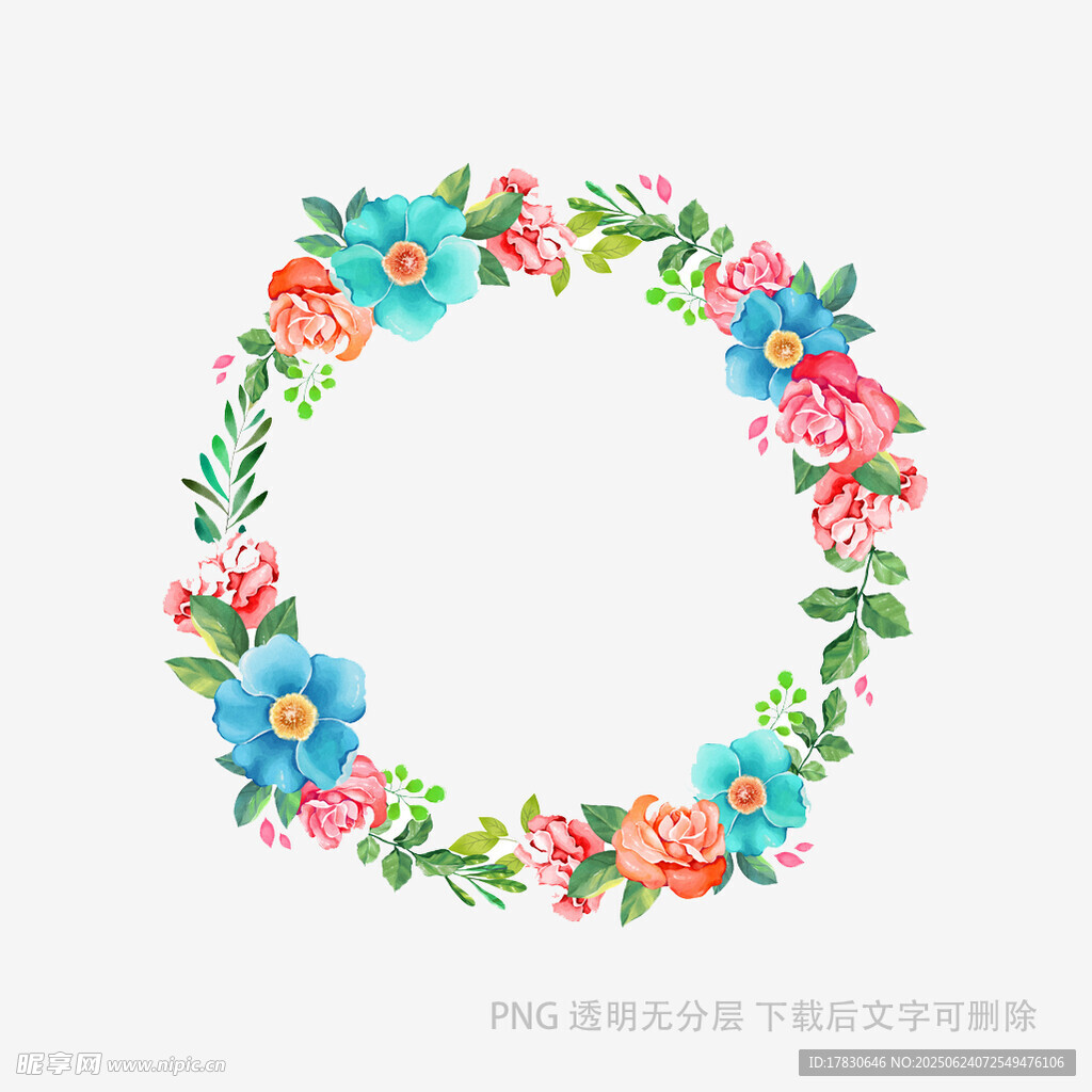彩色花卉花環(huán)裝飾圖案