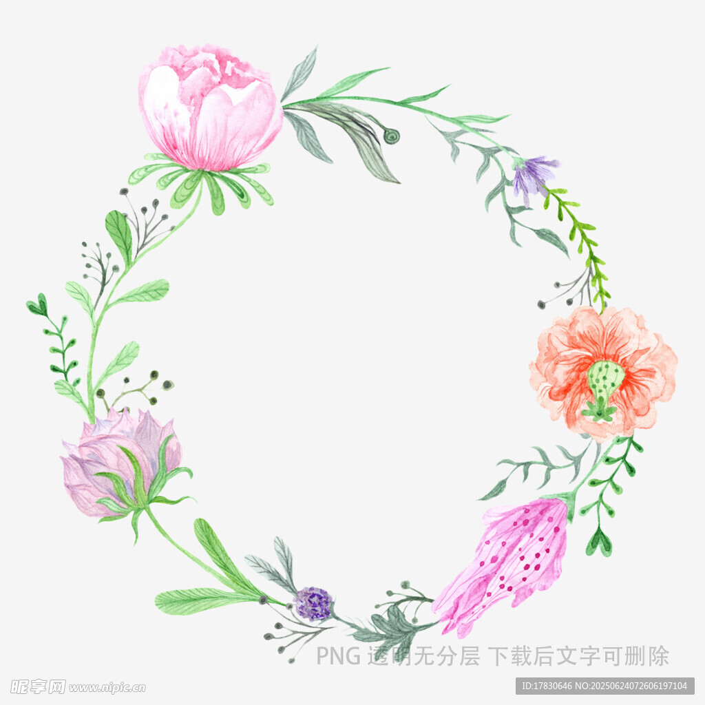 手繪花卉花環(huán)裝飾圖案