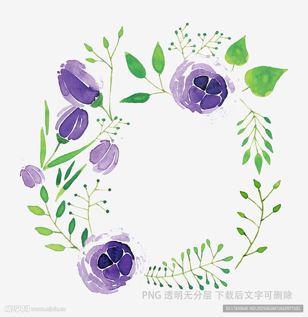 紫色花卉花環(huán)插畫