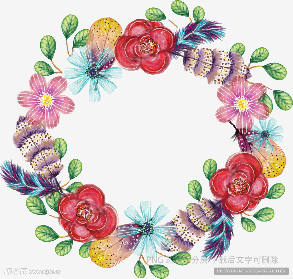 多彩花卉花環(huán)裝飾圖案