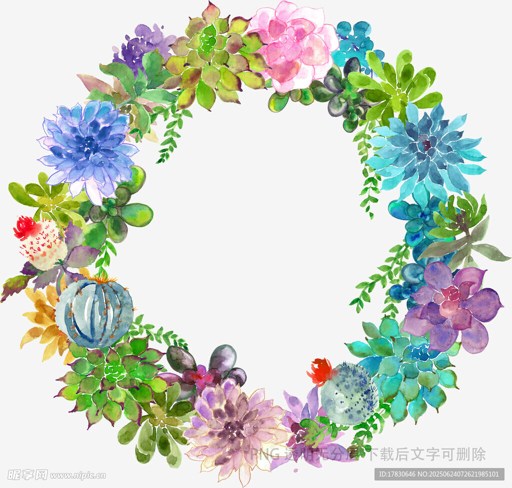 多彩花卉組成的圓形花環