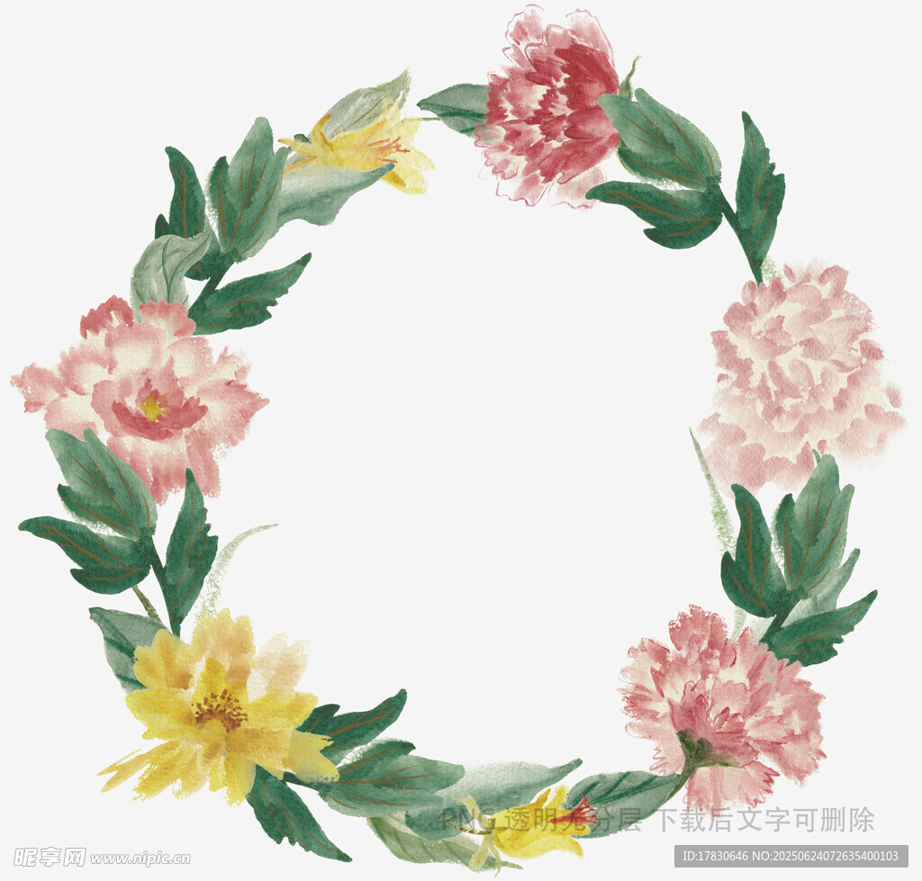 水彩花卉花環裝飾圖案
