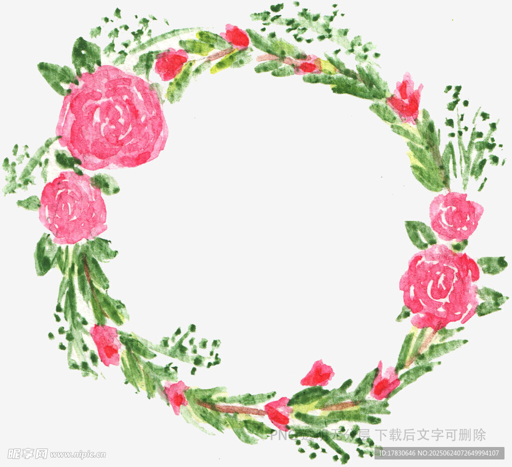 手繪粉色花卉花環圖案