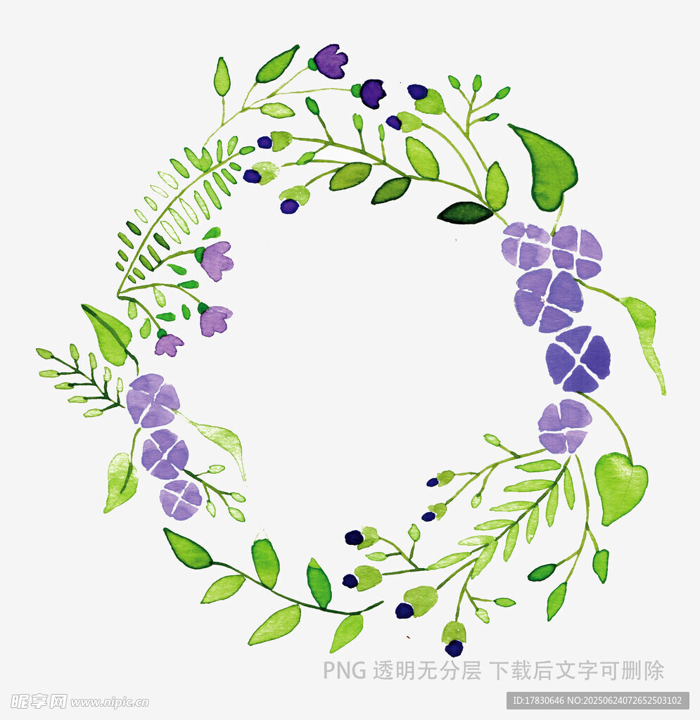 紫色花卉綠葉裝飾花環(huán)