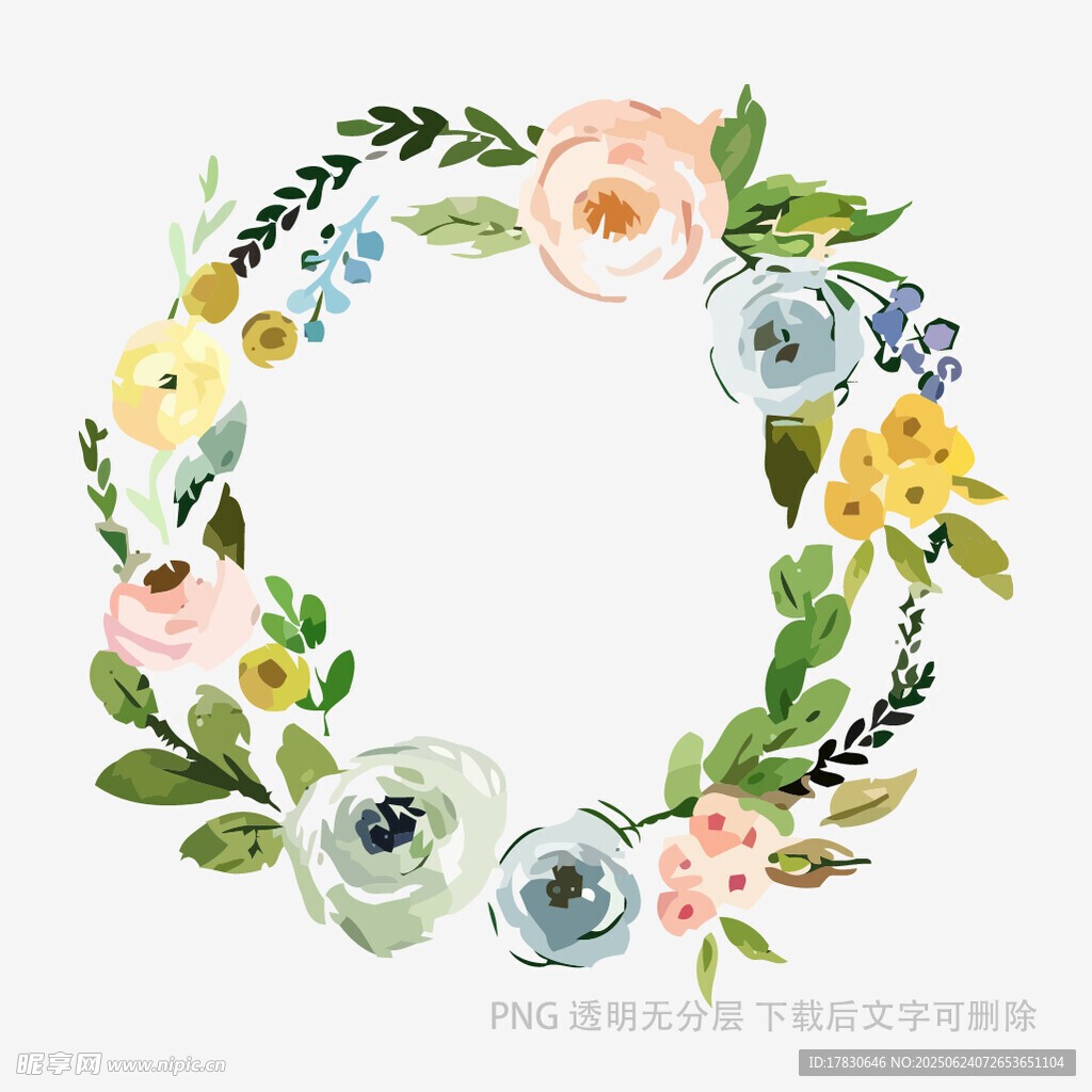 水彩花卉環(huán)形裝飾圖案