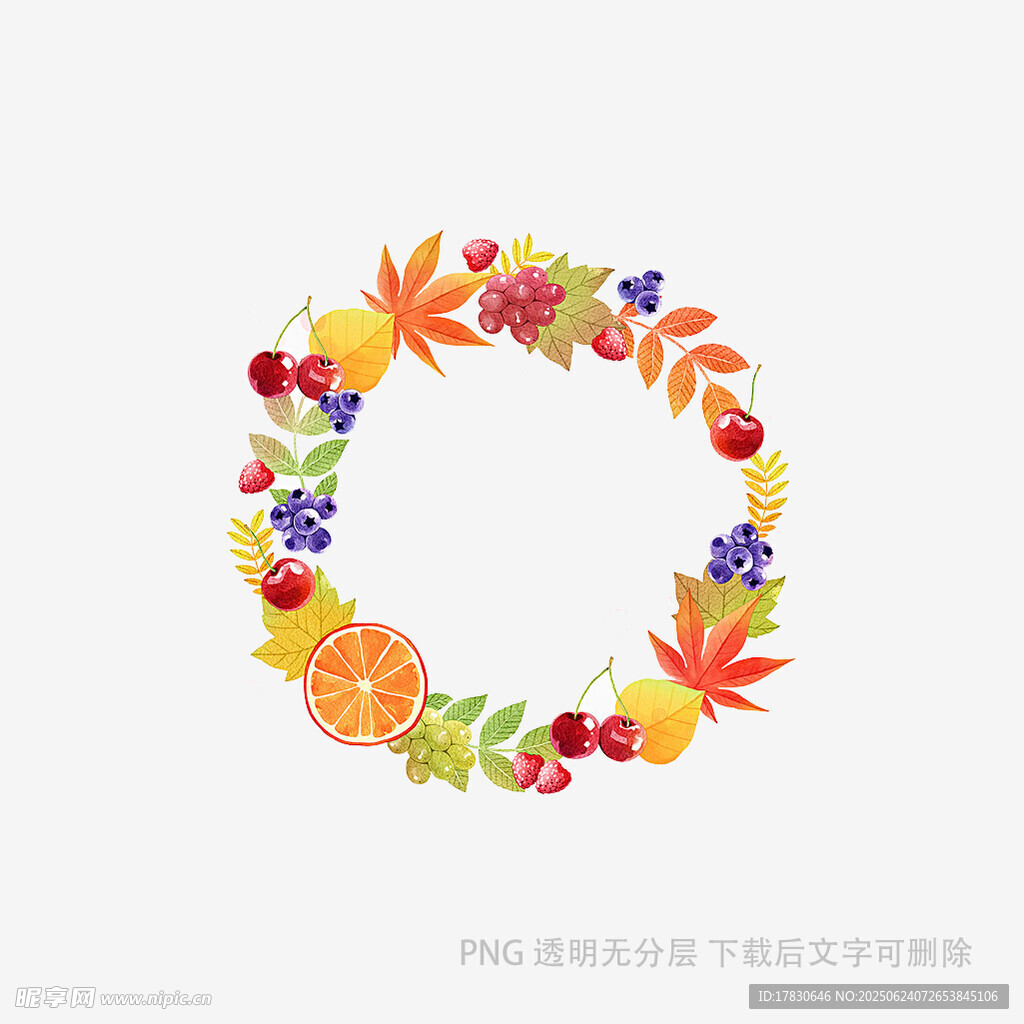 水果秋葉組成的圓形花環