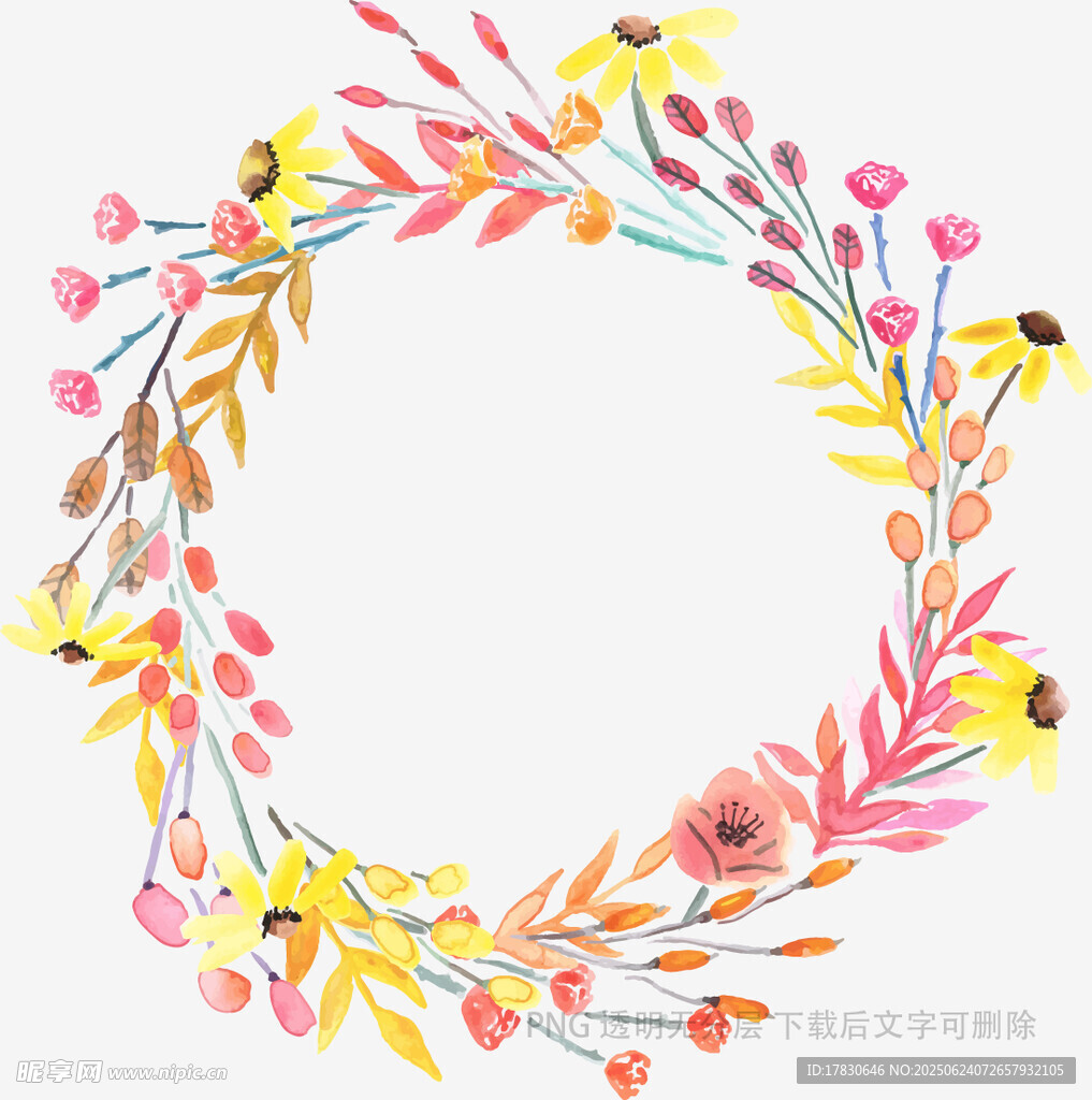 手繪多彩花卉花環(huán)圖案