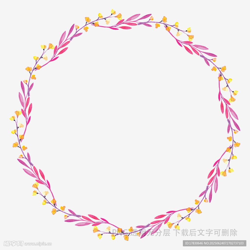 粉色花卉藤蔓圓形裝飾框