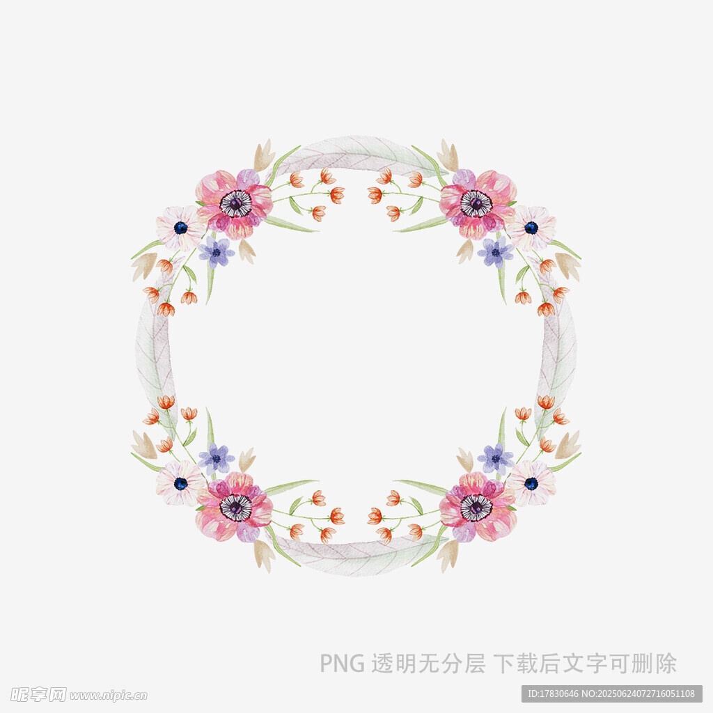 粉色花朵裝飾圓形花環(huán)
