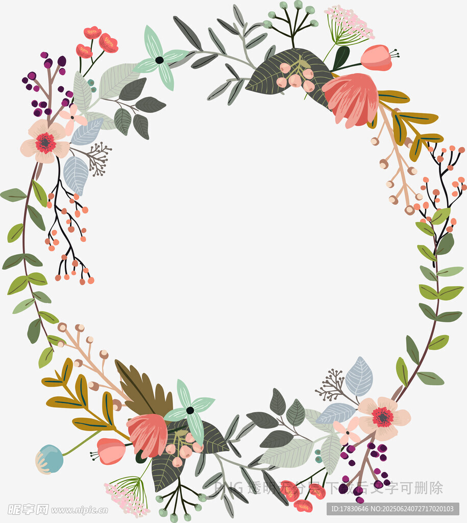 手繪花卉環形裝飾圖案