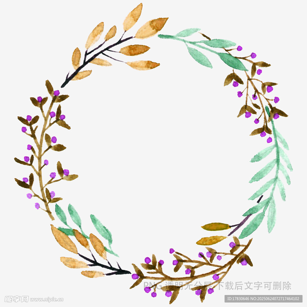 水彩植物花環(huán)裝飾圖案