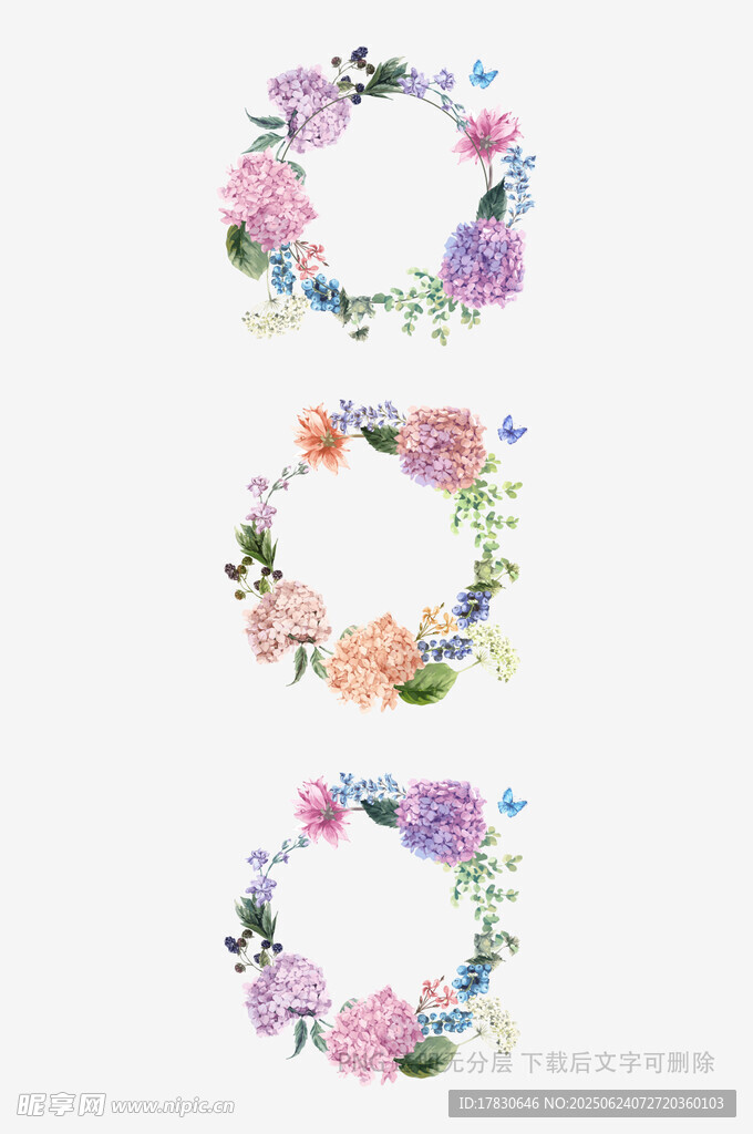 三朵多彩花卉花環(huán)圖案
