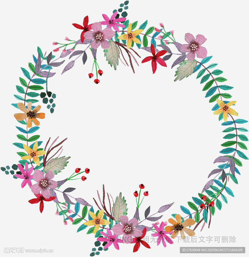彩色花卉花環(huán)裝飾圖案