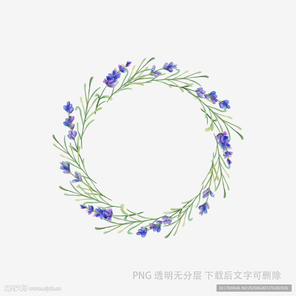 手繪紫色花朵花環(huán)圖案