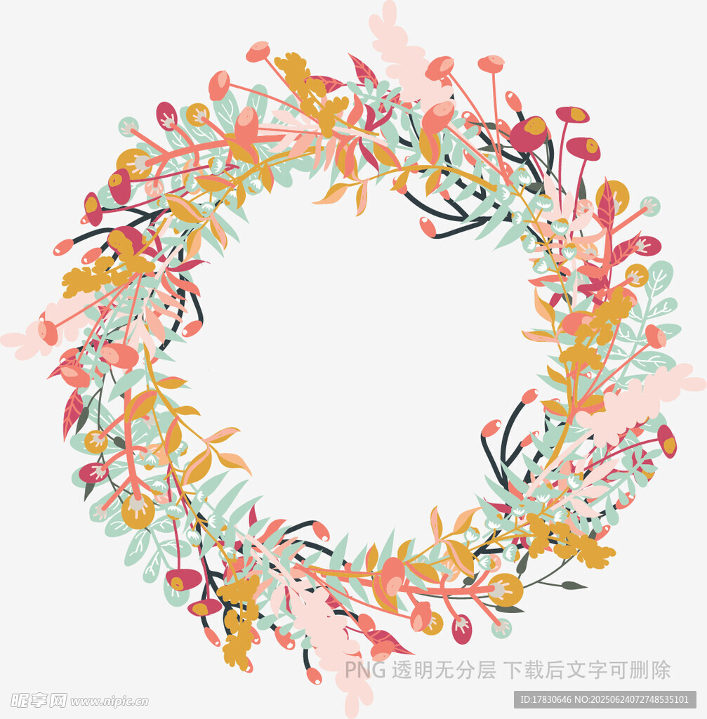 手繪多彩花卉花環圖案