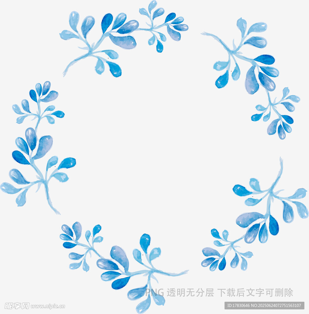 藍色花卉環形裝飾圖案