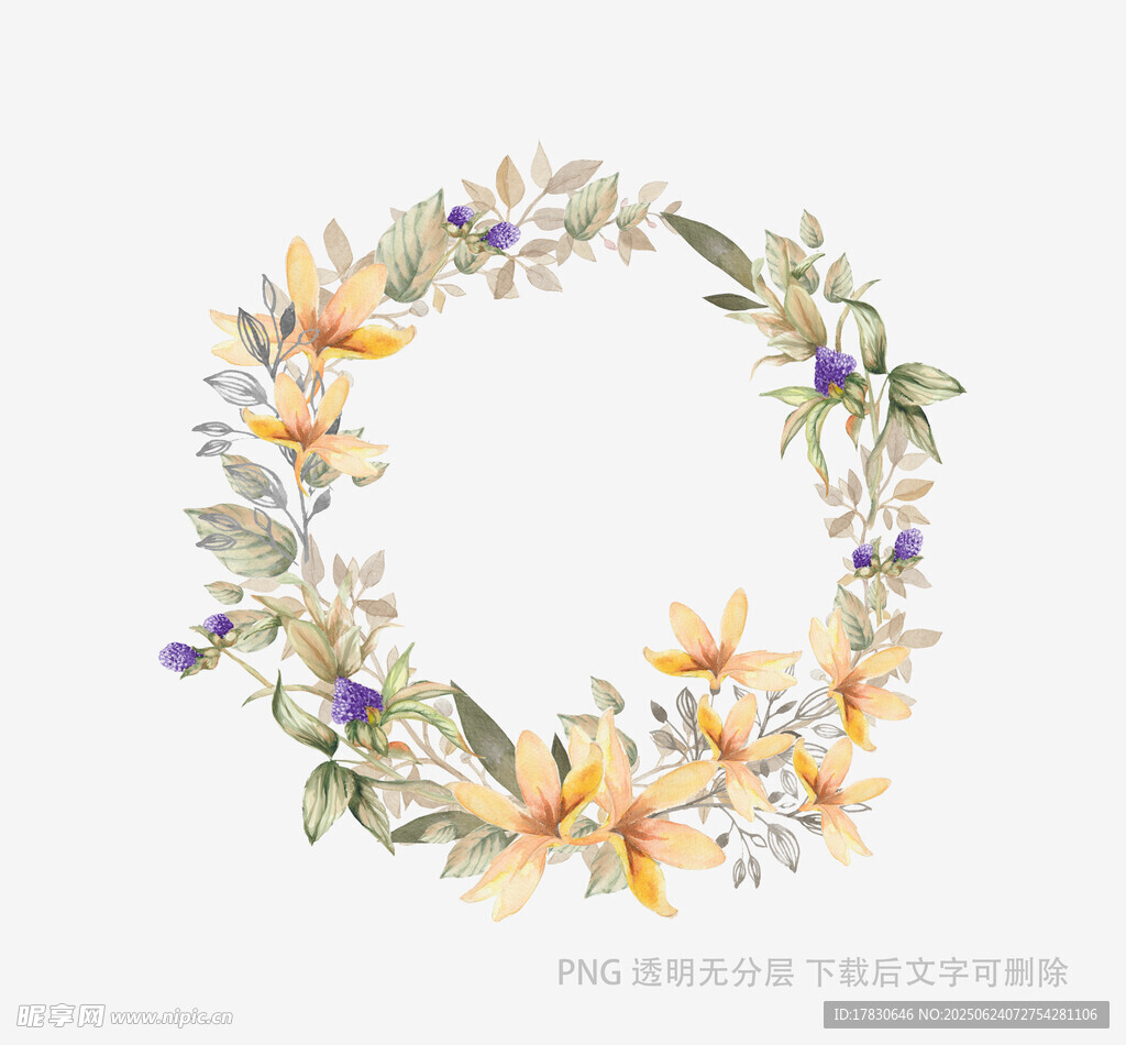 手繪花卉花環插畫