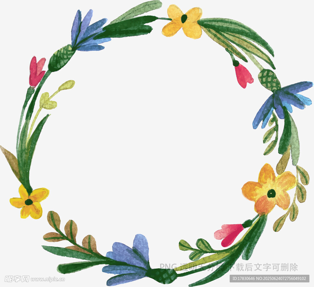 手繪多彩花朵花環圖案